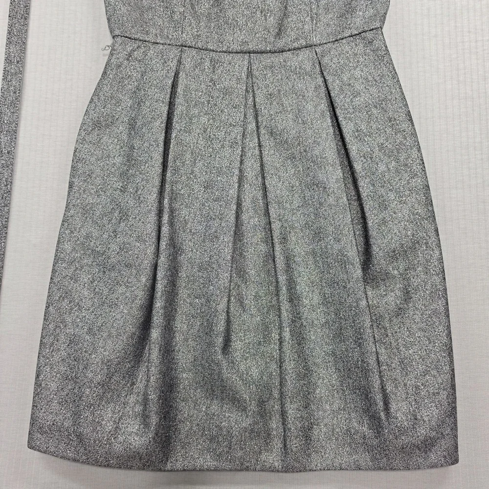 WHBM NWT Grey Metallic Sleeveless Belted Tulip Dress Pockets Sz 2 Cocktail Glam - Picture 3 of 13